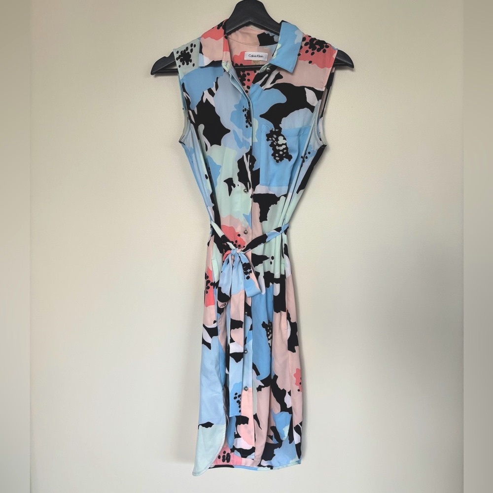 Calvin Klein Floral Sleeveless Button Down Dress